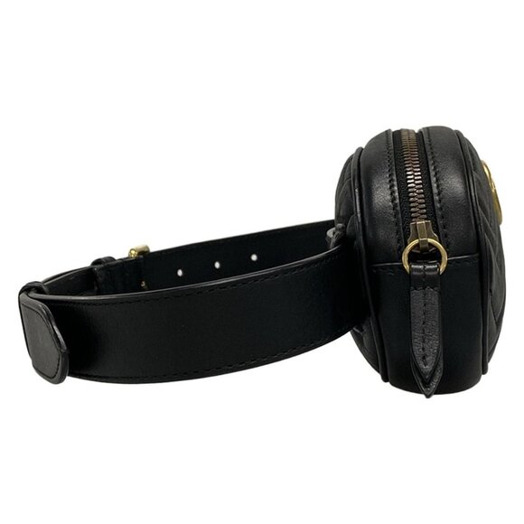 Auth GUCCI GG Marmont 476434 Black Leather Bum Bag - Picture 6 of 16